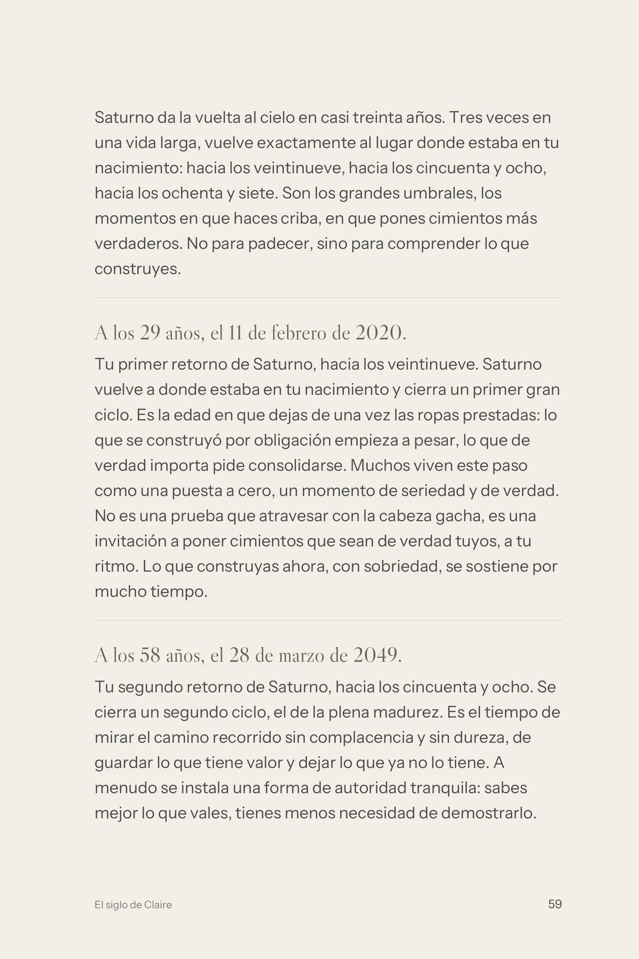 Una página real del interior del libro El Siglo