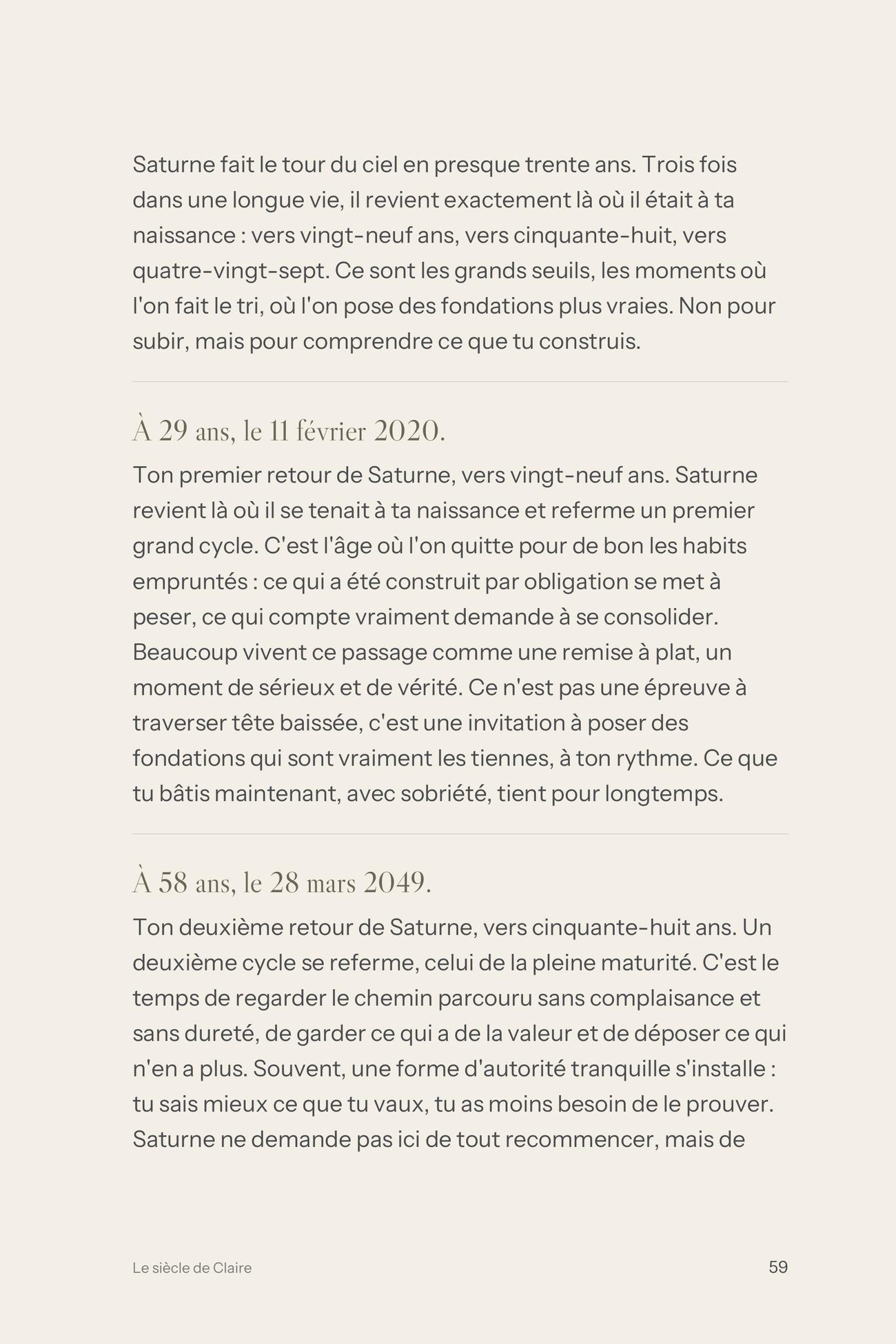Une page réelle de l'intérieur du livre Le siècle
